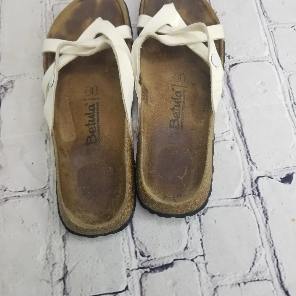 Betula Birkenstock white faux vegan leather strappy sandals